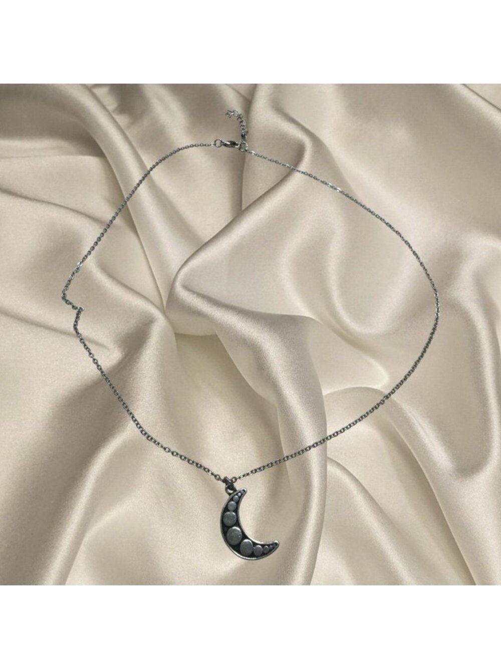 Silver Tone Crescent Moon Pendant Necklace Celestial Boho Minimalist 18"